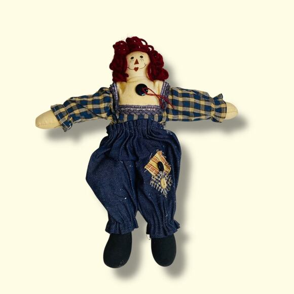Vintage Handmade Raggedy Ann Rag Ornament Jean Denim 10 Inch - Picture 1 of 8